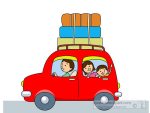 family road trip in car with luggage rack clipart